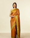 alt message - Mohey Women Mustard Yellow Bel Buti Patterned Saree with Trim Latkans image number 0